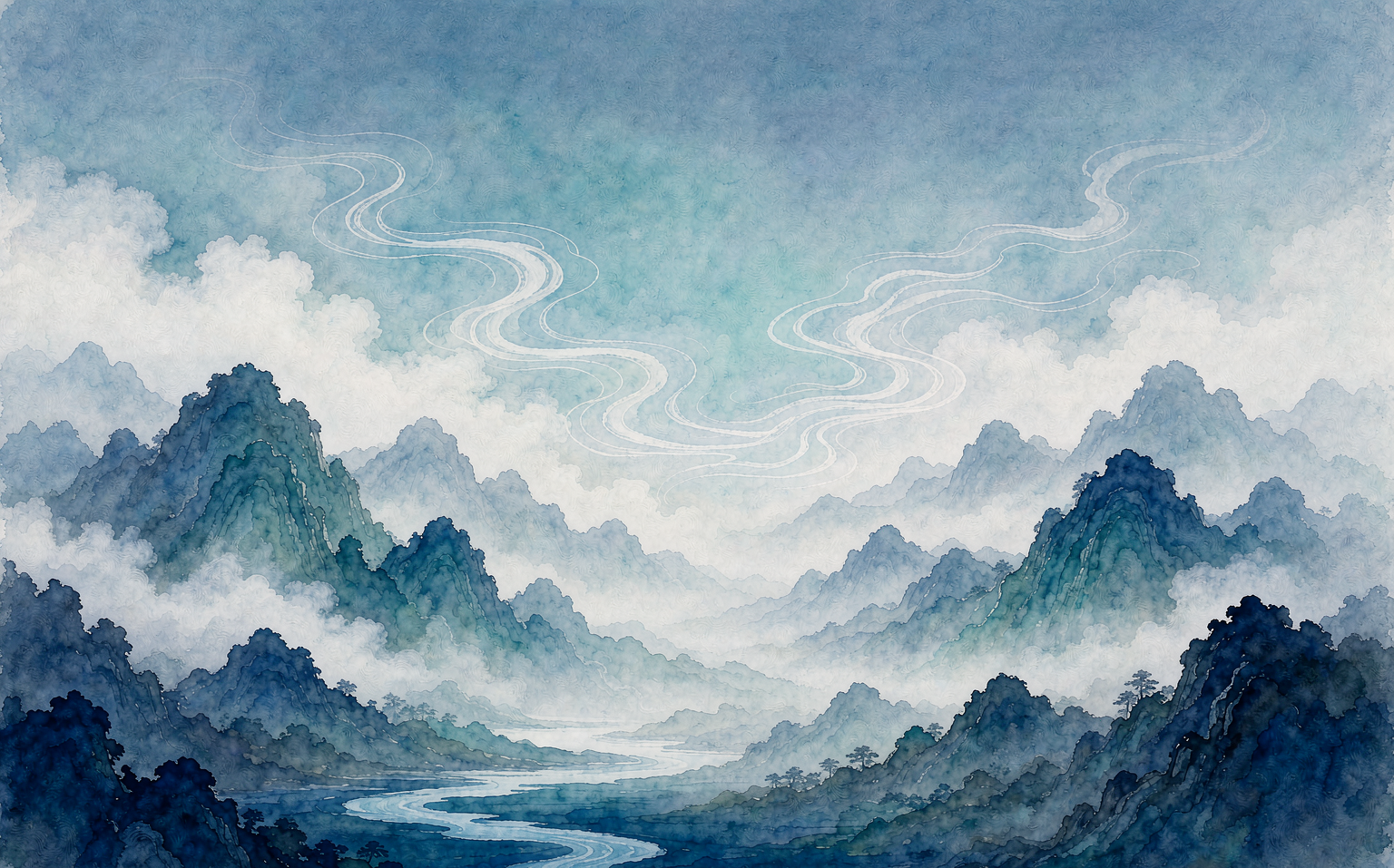 Misty Chinese mountain landscape